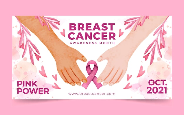 Vettore modello di post sui social media del mese di consapevolezza del cancro al seno dell'acquerello