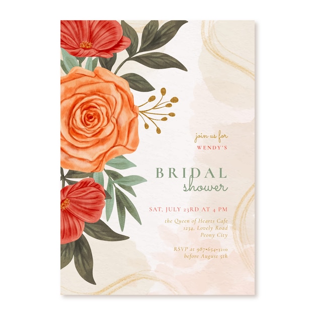 Vector watercolor bridal shower invitation