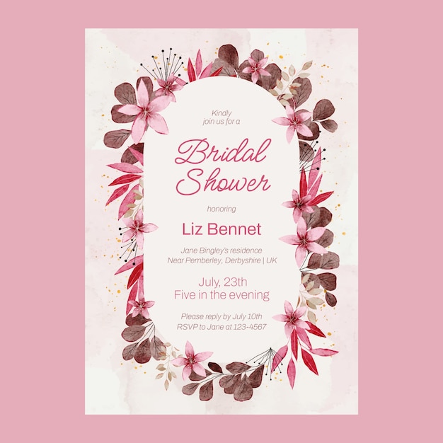 Vector watercolor bridal shower invitation