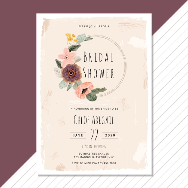 Vector watercolor bridal shower with floral wreath