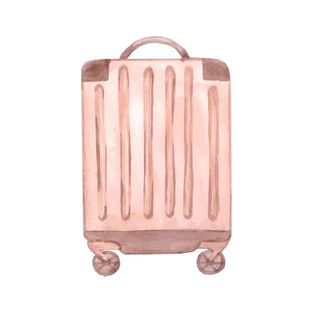 Vector watercolor brown touristic luggage on wheels vector illustration