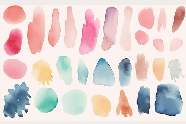 Watercolor Brush Strokes and Paint Splatters Clipart Set