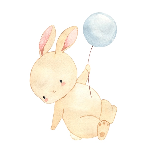 Watercolor bunny on balloon illustration for kids