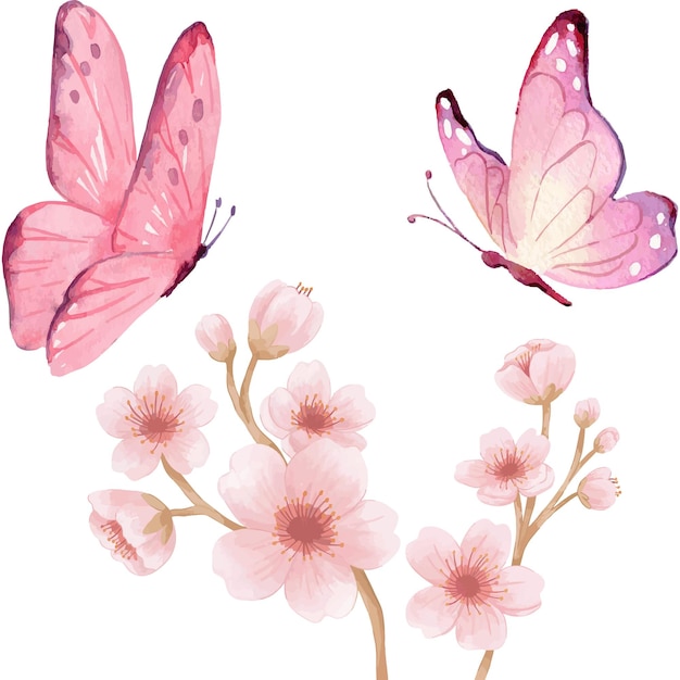 watercolor butterflies and cherry blossoms