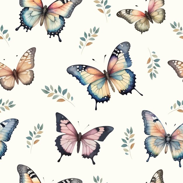 Farfalle acquerello sfondo con motivo vintage senza cuciture farfalle dipinte ad acquerello