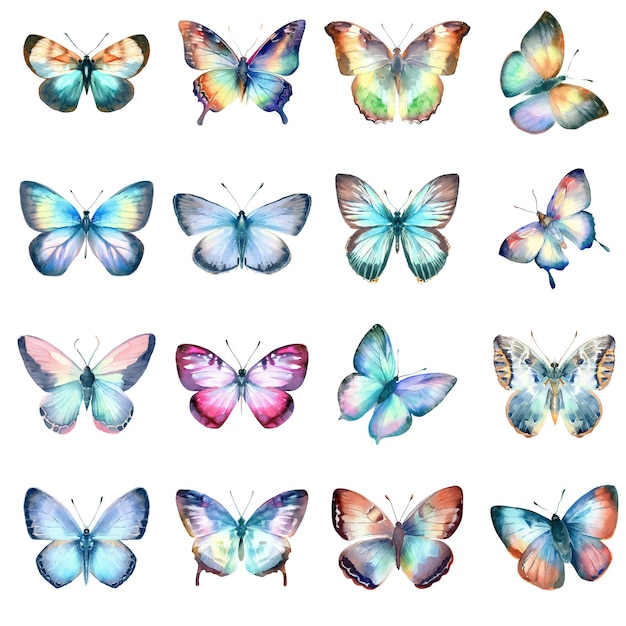 Watercolor butterflies set isolated on white background Hand drawn illustration