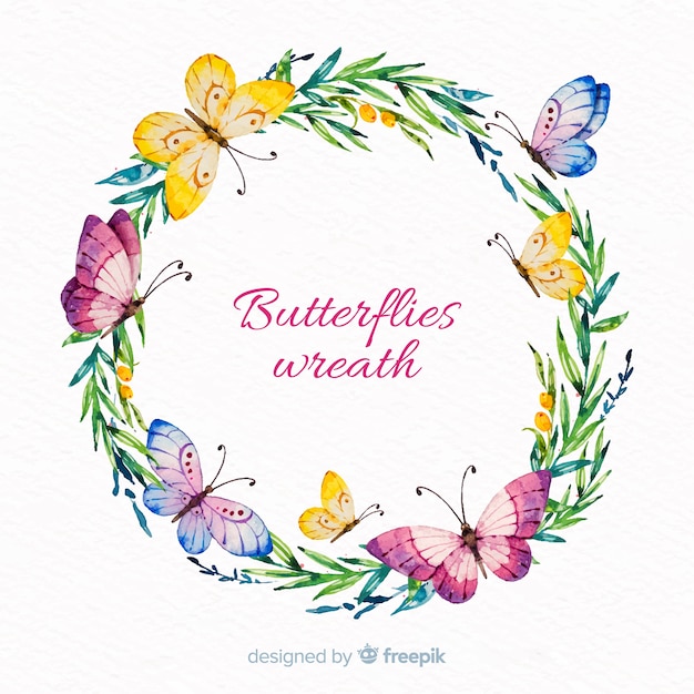 Vector watercolor butterflies wreath