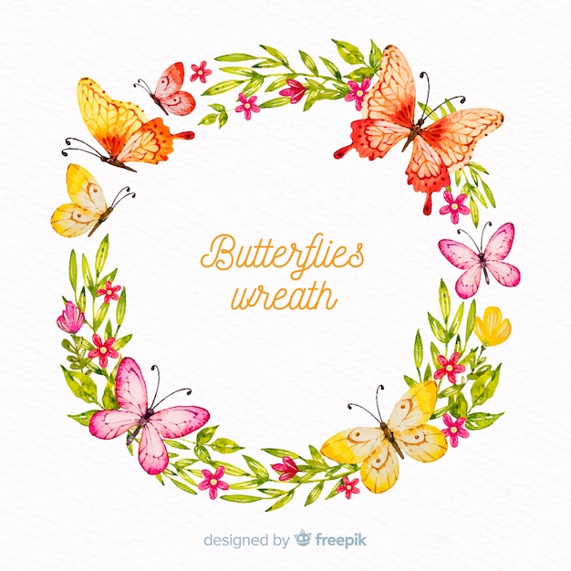 Vector watercolor butterflies wreath