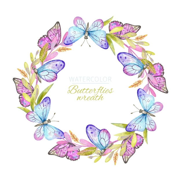 Vector watercolor butterflies wreath