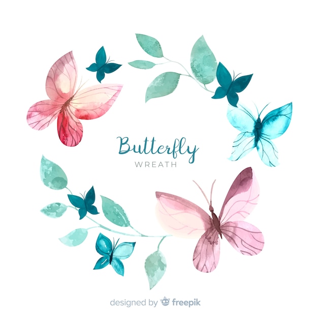 Vector watercolor butterflies wreath