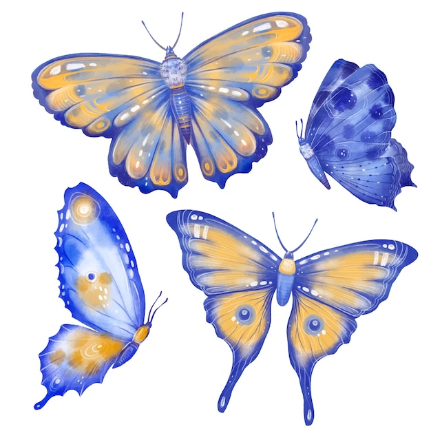 Vector watercolor butterfly collection