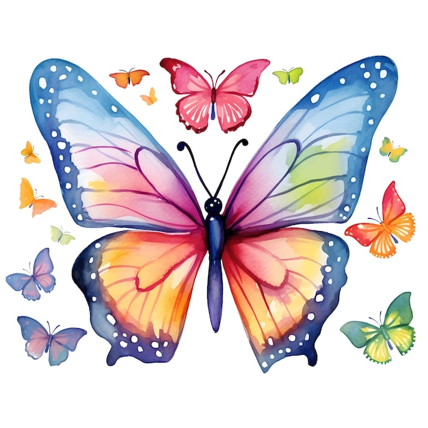 Vector watercolor butterfly illustration clipart set