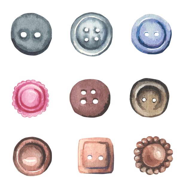 Vector watercolor buttons collection.