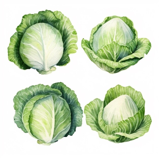 Watercolor Cabbage Vector Art 2023 Vegetables Watercolor Onions Garlic Clove Turnip Patato