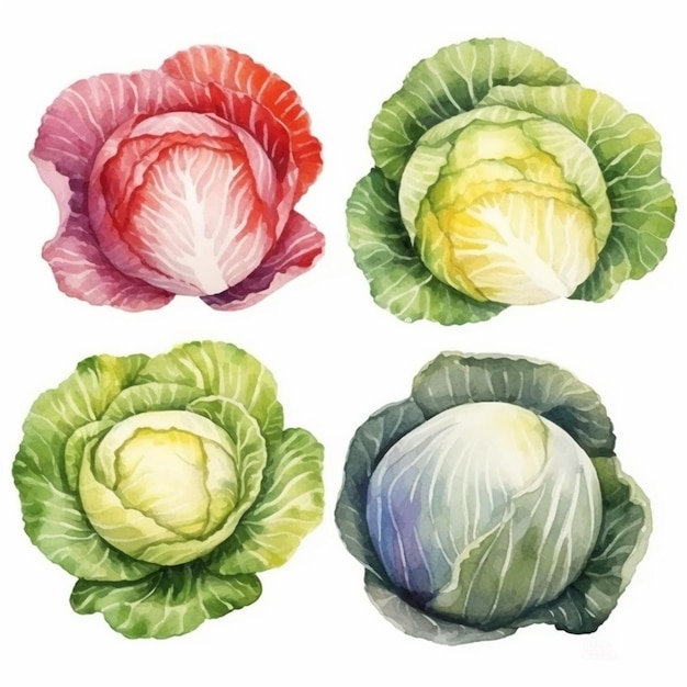 Vector watercolor cabbage vector art 2023 vegetables watercolor onions garlic clove turnip patato