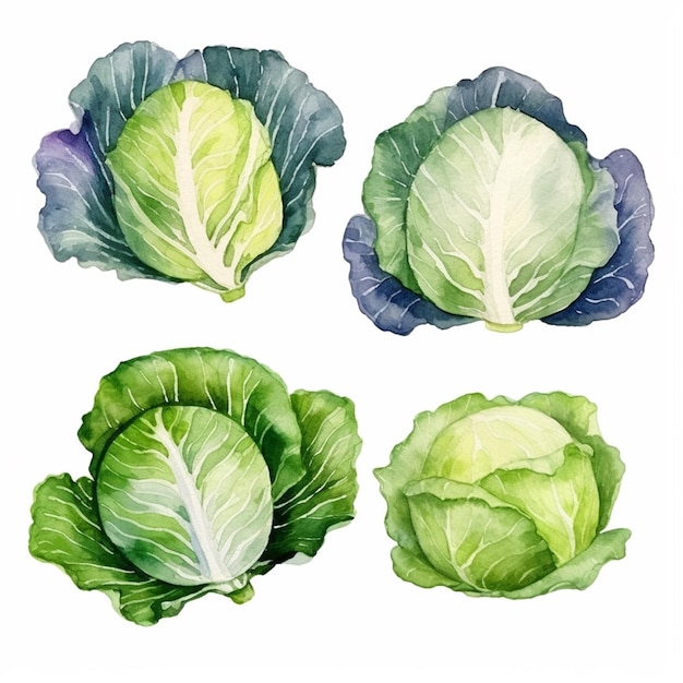 Vector watercolor cabbage vector art 2023 vegetables watercolor onions garlic clove turnip patato