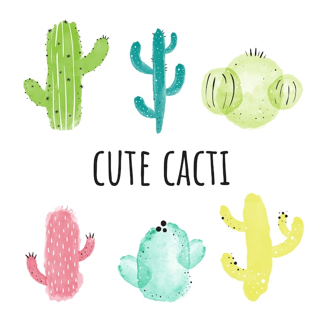 Watercolor cacti. Vector illustration White bg