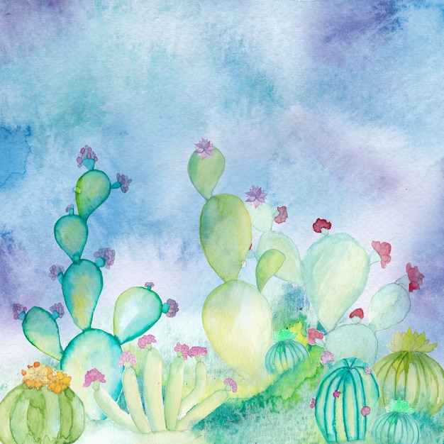 Vector watercolor cactus background.