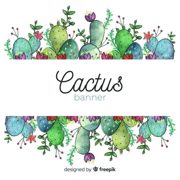 Watercolor cactus banners with blank banner