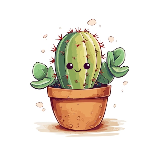 Watercolor cactus illustration cactus in pot cartoon