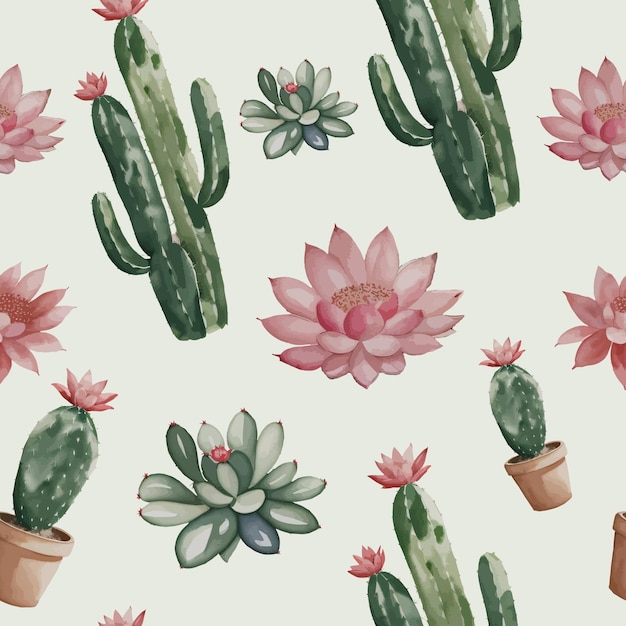 watercolor cactus and succulents seamless pattern