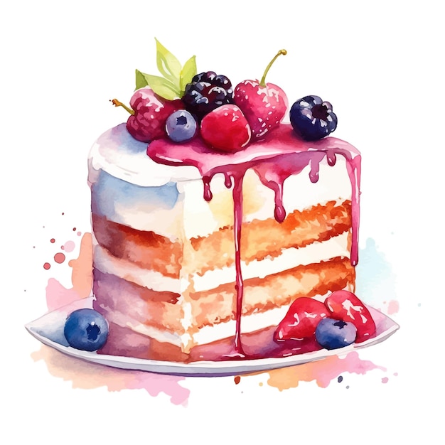 Watercolor cake clipart white background