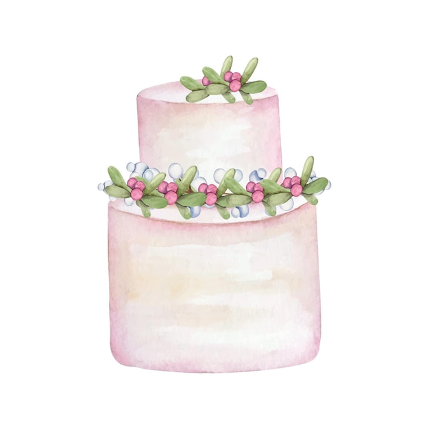 Vector watercolor cake festive pink