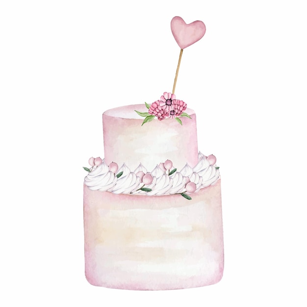 Vettore dessert rosa della torta dell'acquerello
