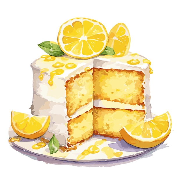 Watercolor cake with lemons and leaves