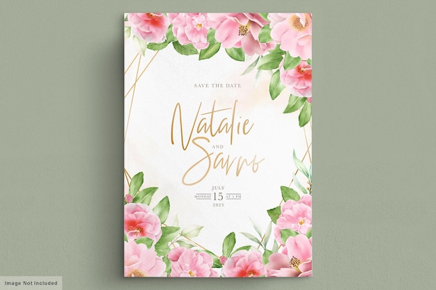 Watercolor camellia flowers invitation card