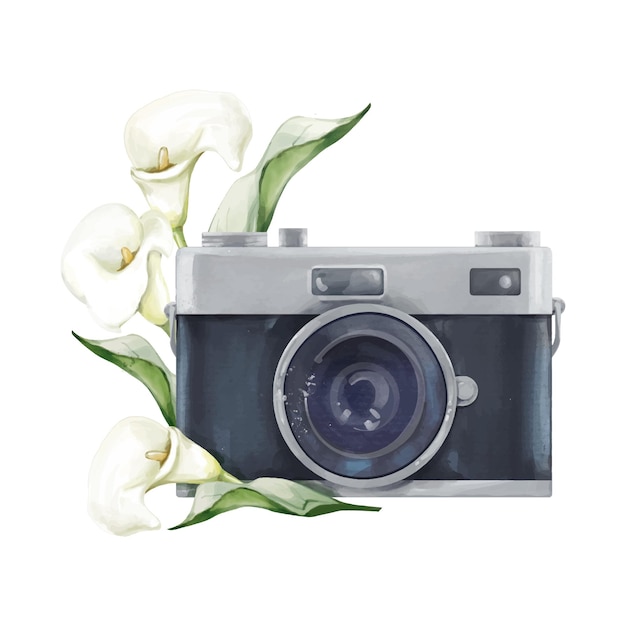 Watercolor camera flower lily