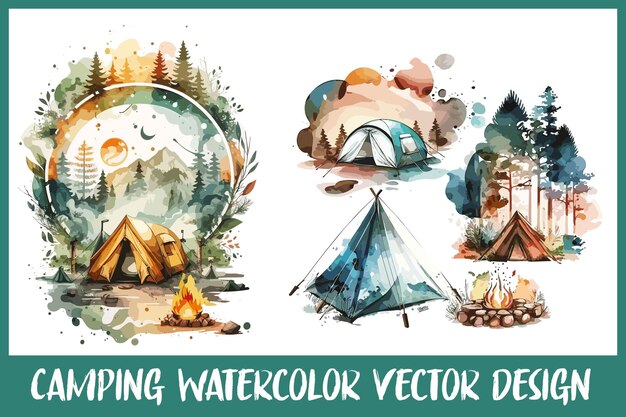 Watercolor camping vector