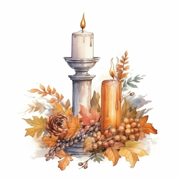 watercolor candles motif fall candle watercolor autumn candle watercolor