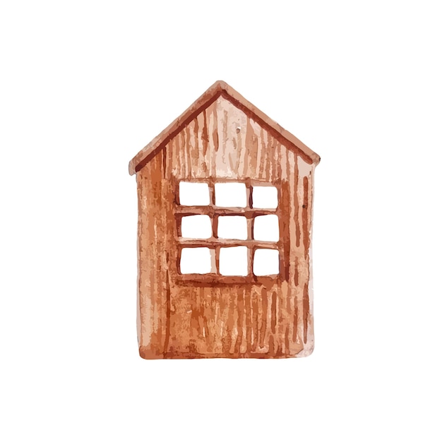 Акварельный подсвечник домашнего декора деревянный коричневый дом для свечи рисованной изолированы