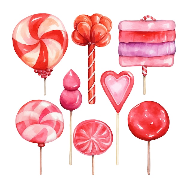 Vettore fondo bianco di clipart di candy valentine dell'acquerello