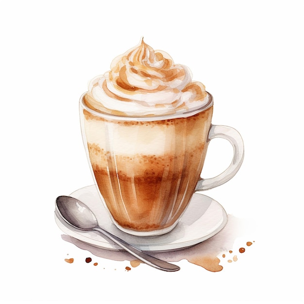 watercolor cappuccino cafe latte coffee illustration