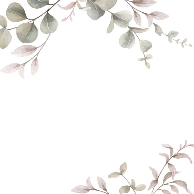 Watercolor card of eucalyptus branches and leaves