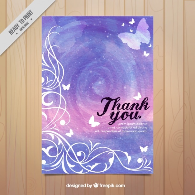 Watercolor card with floral detail and butterflies 