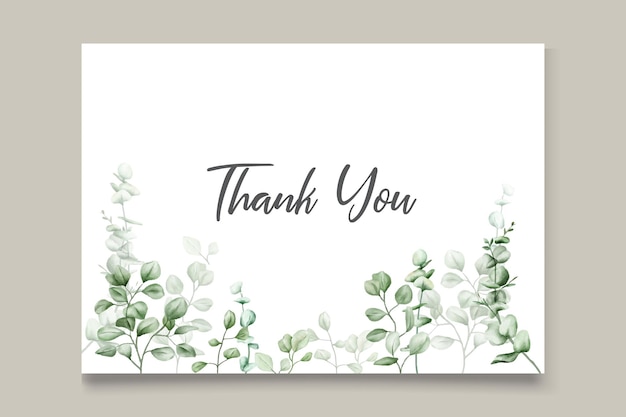 Vector a watercolor card with green leaves and the words thank you on it.