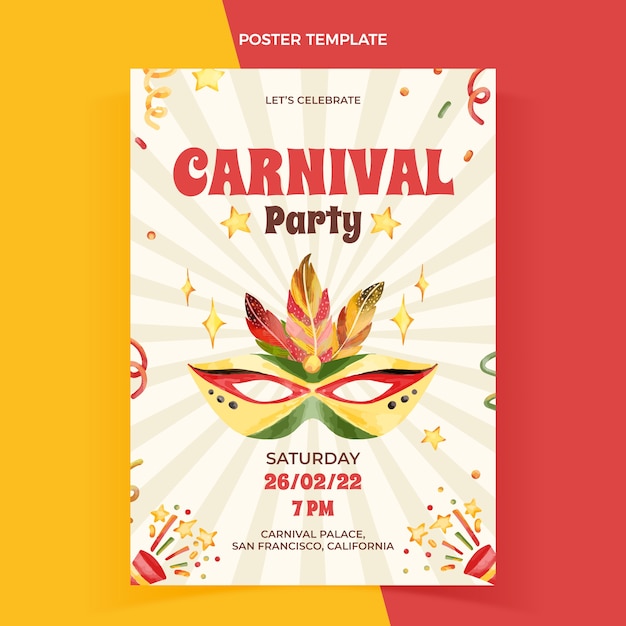 Watercolor carnival vertical poster template