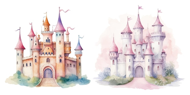 watercolor of castle vector illustration