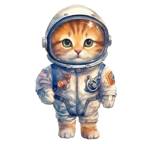 Watercolor of a cat astronaut.