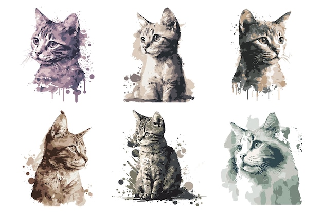 watercolor cat vector illustration tshirt print