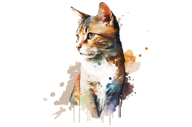 акварель кошка векторная иллюстрация печать футболки
