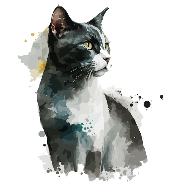 Watercolor cat vector illustration