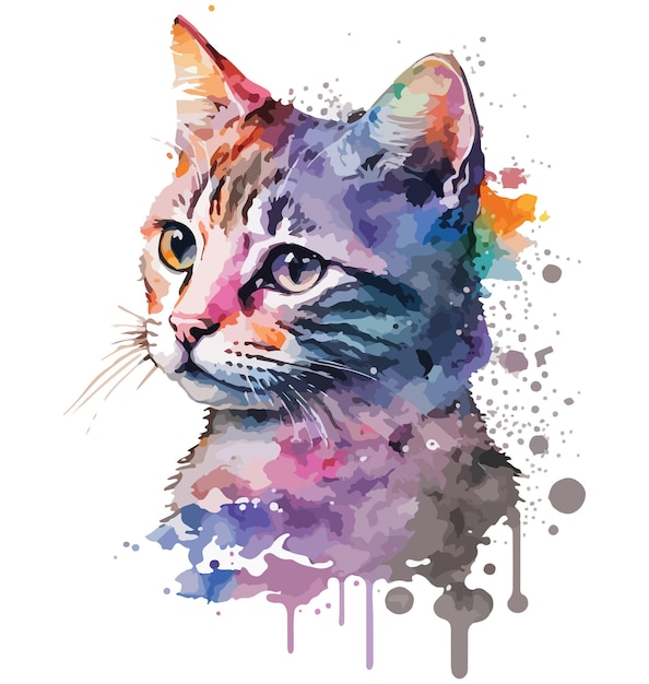 Watercolor cat vector illustration