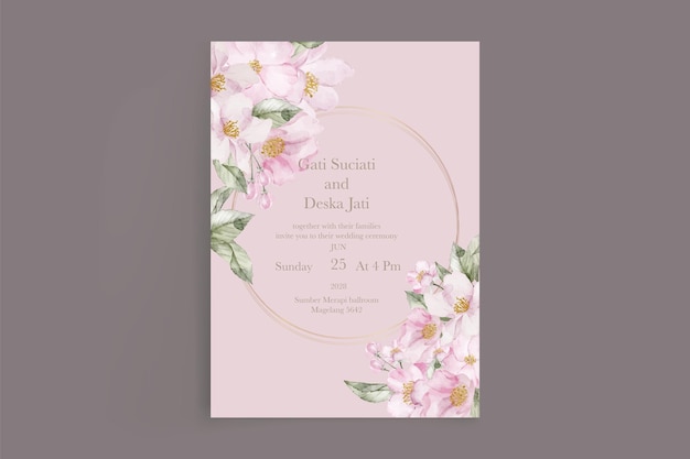 watercolor cherry blossom floral and leaves card