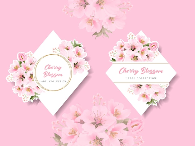 watercolor cherry blossom label collection