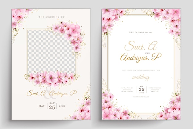 watercolor cherry blossom spring wedding invitation card set