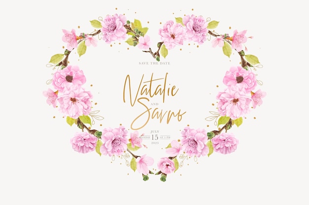 Watercolor cherry blossom wreath design